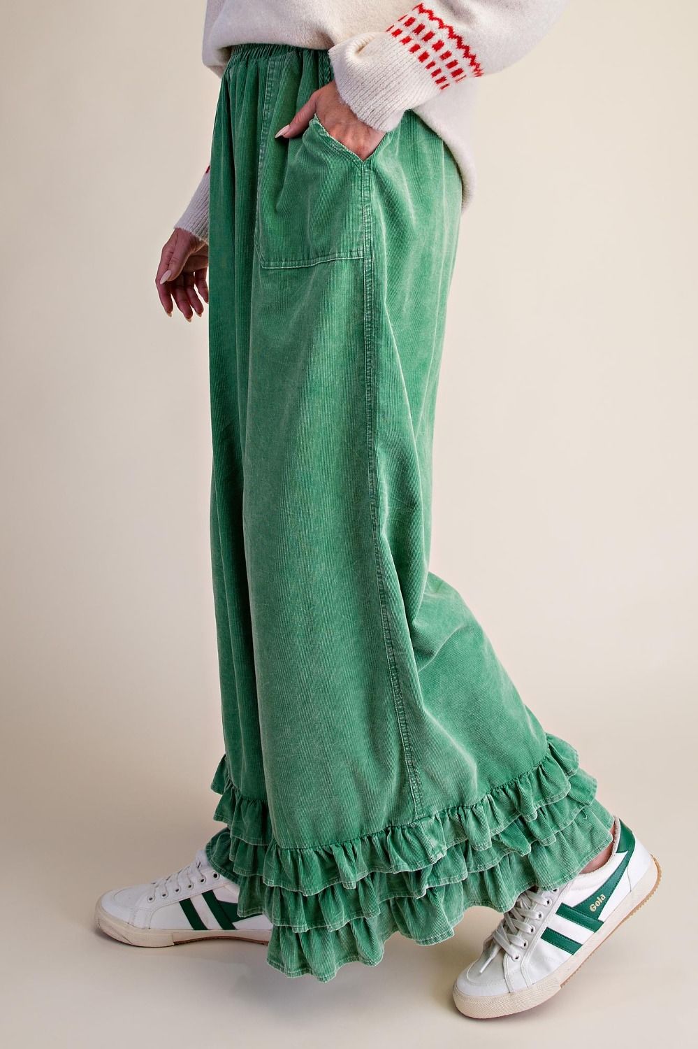 Easel Ruffle Bottom Mineral Wash Pants - Cowtown Bling N Things
