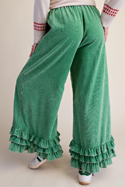 Easel Ruffle Bottom Mineral Wash Pants - Cowtown Bling N Things