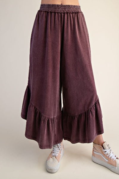 Easel Ruffle Bottom Washed Pants - Cowtown Bling N Things
