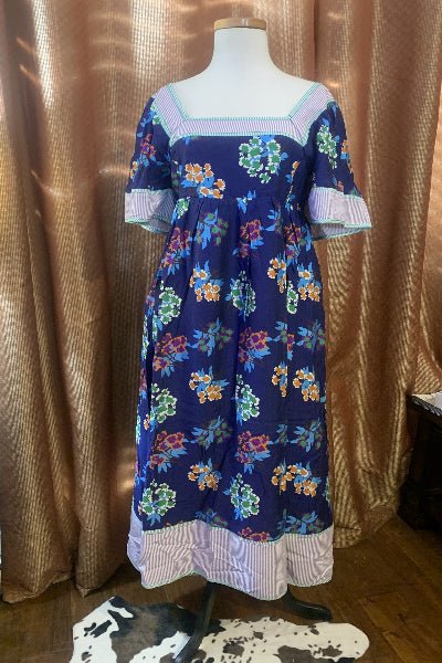Easel Short Sleeve Stripe Midi Dress - Blueberry Women's Casual Dress with Pockets - Cowtown Bling N Things