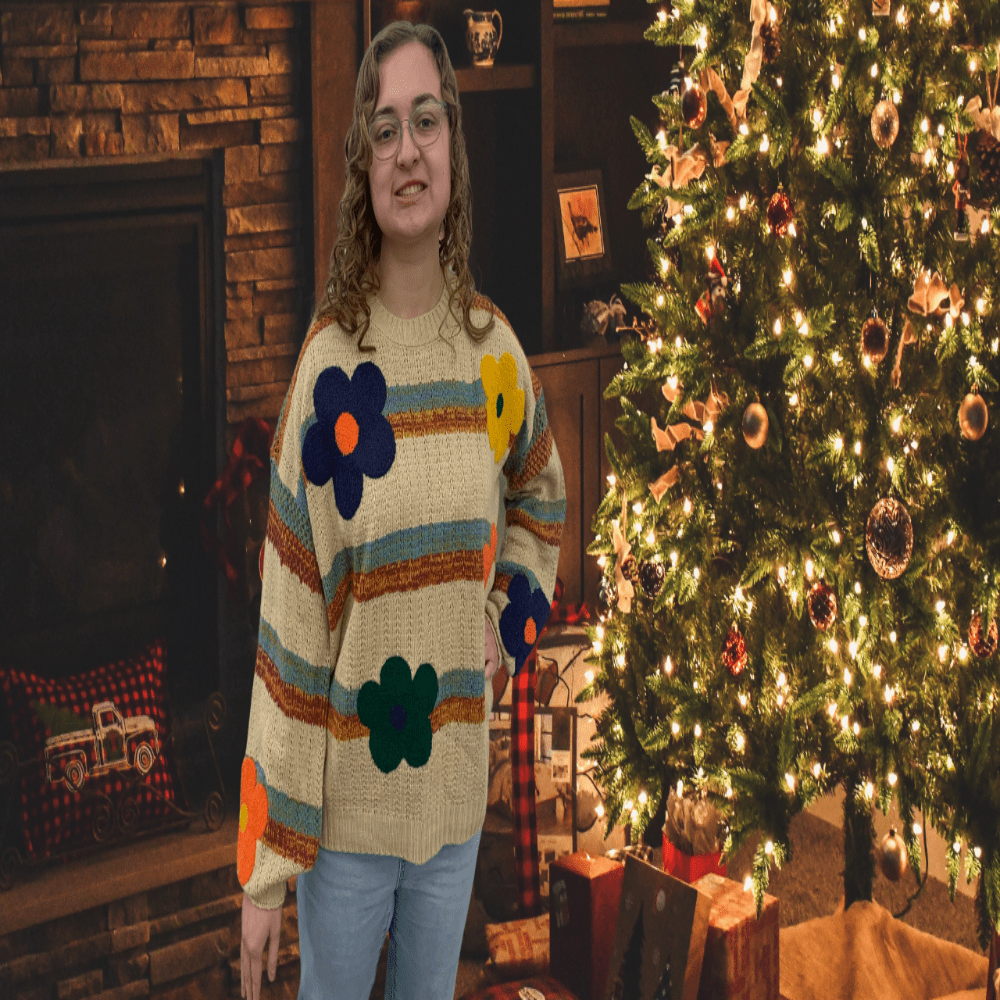 Easel |Striped Flower Patch Knit | Sweater Pullover | S - L - Cowtown Bling N Things