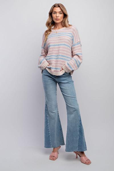 Easel| Striped Pattern Knitted Sweater Pullover| Ivory| S - L - Cowtown Bling N Things