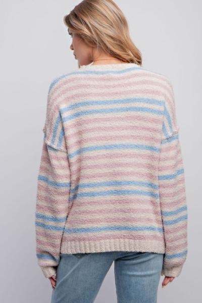 Easel| Striped Pattern Knitted Sweater Pullover| Ivory| S - L - Cowtown Bling N Things