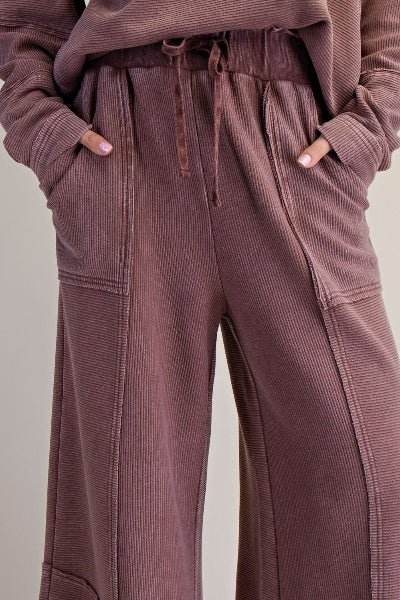 Easel Textured Mineral Wash Bellbottom Pants - Cowtown Bling N Things