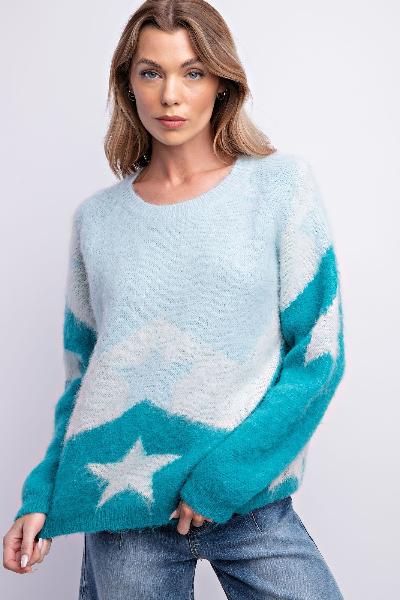 Easel|Star Pattern Sweater| Turquoise Blue| S - L - Cowtown Bling N Things