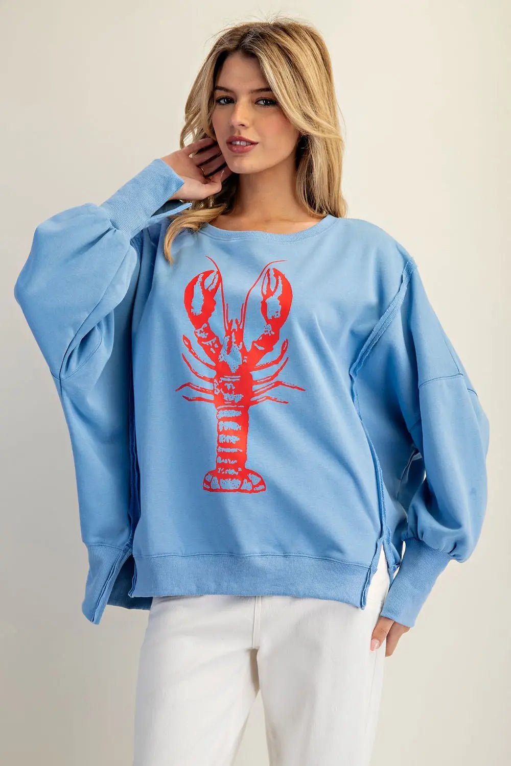 EE:Some Lobster Printed Exposed Seam Pullover - Cowtown Bling N Things