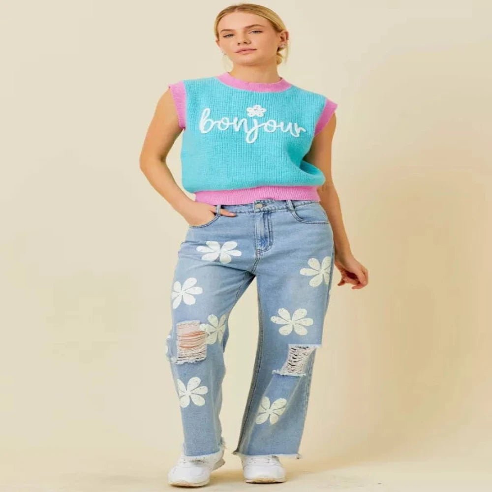 EE:Some|Bonjour|Sweater Vest|Pink/Blue|S - L - Cowtown Bling N Things