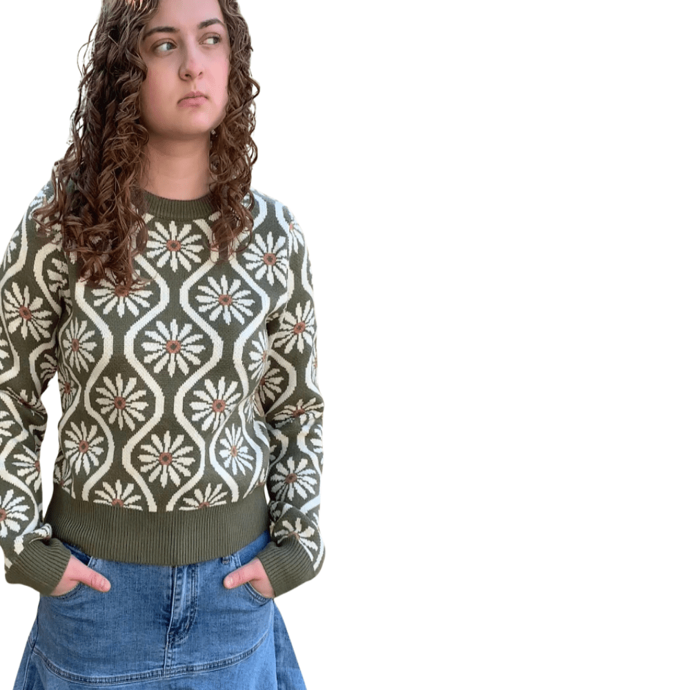 EEsome|Floral Printed| Long Sleeve Sweater|Green|S - L - Cowtown Bling N Things