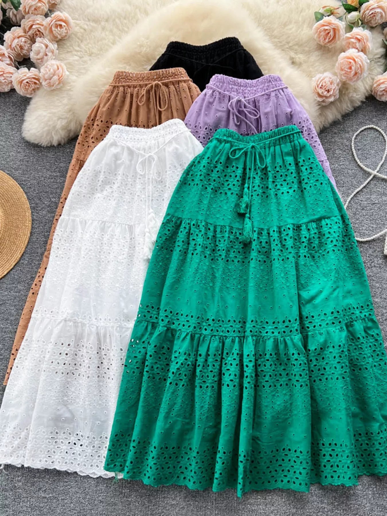 Eyelet Tiered Maxi Skirt - Cowtown Bling N Things