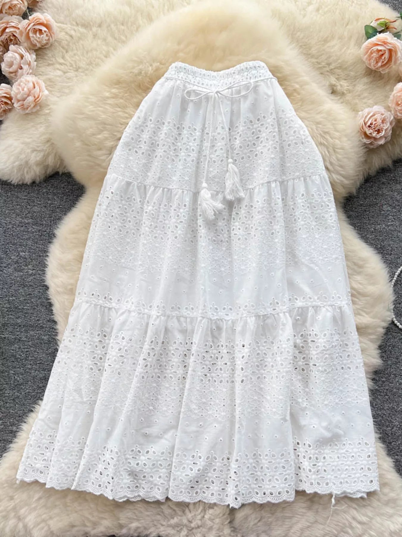 Eyelet Tiered Maxi Skirt - Cowtown Bling N Things