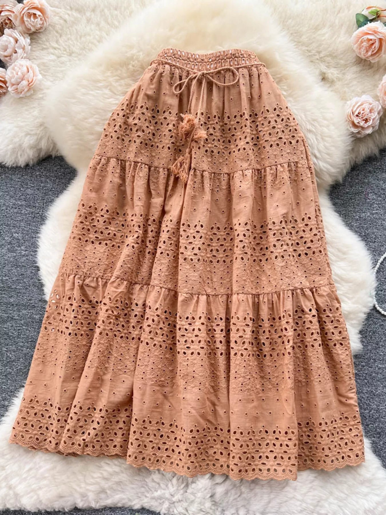 Eyelet Tiered Maxi Skirt - Cowtown Bling N Things