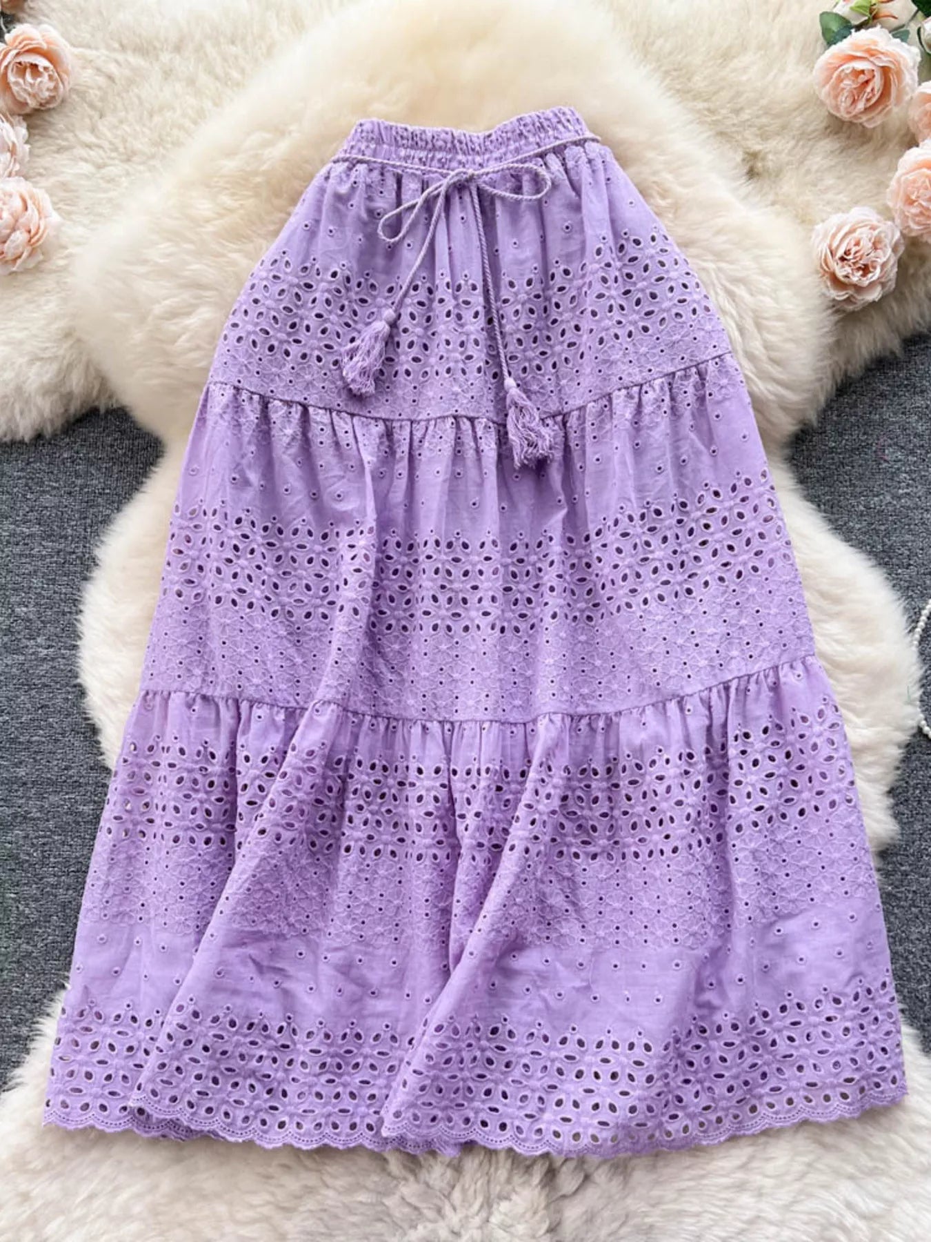 Eyelet Tiered Maxi Skirt - Cowtown Bling N Things