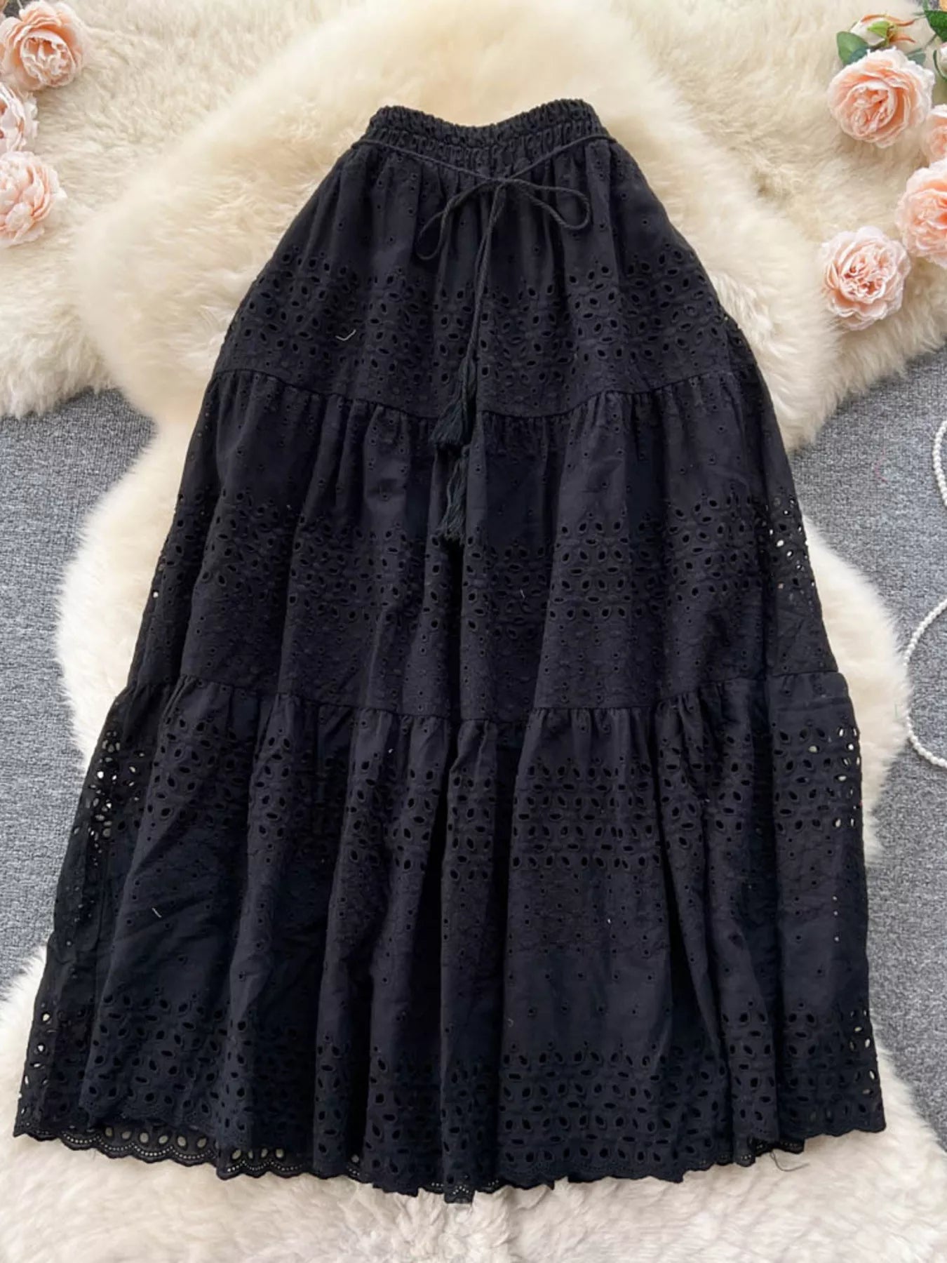 Eyelet Tiered Maxi Skirt - Cowtown Bling N Things