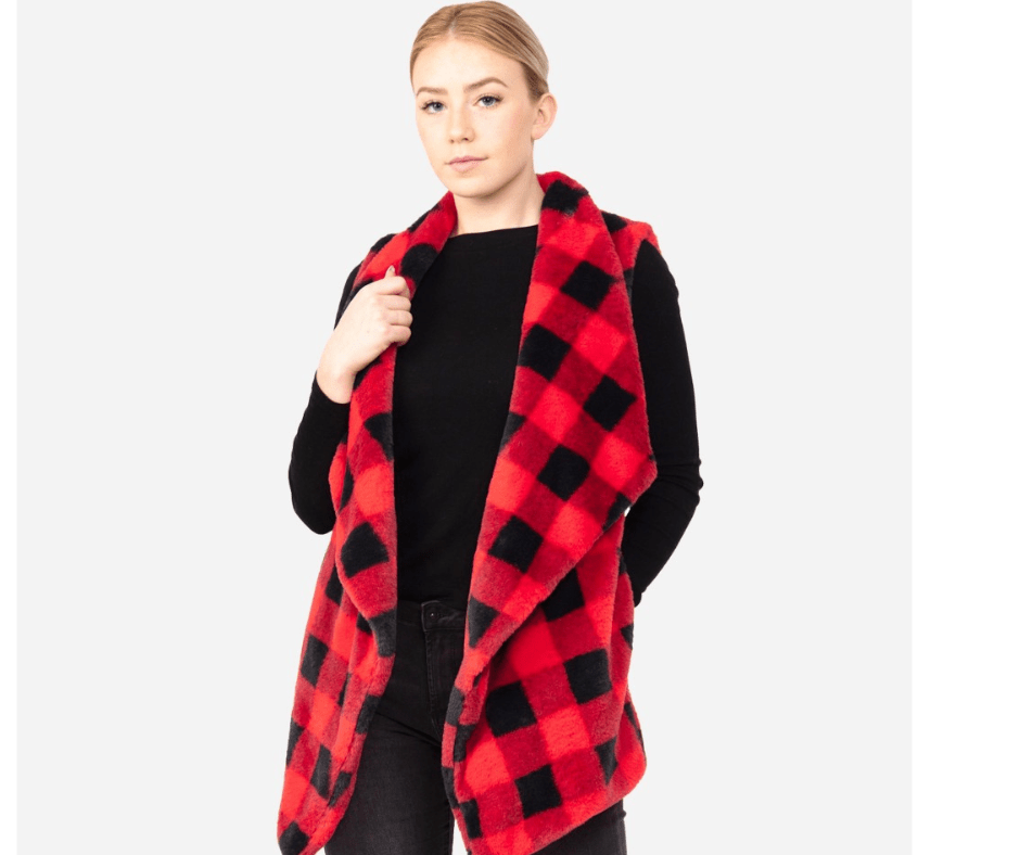 Faux Fur Buffalo Check Vest - Cowtown Bling N Things