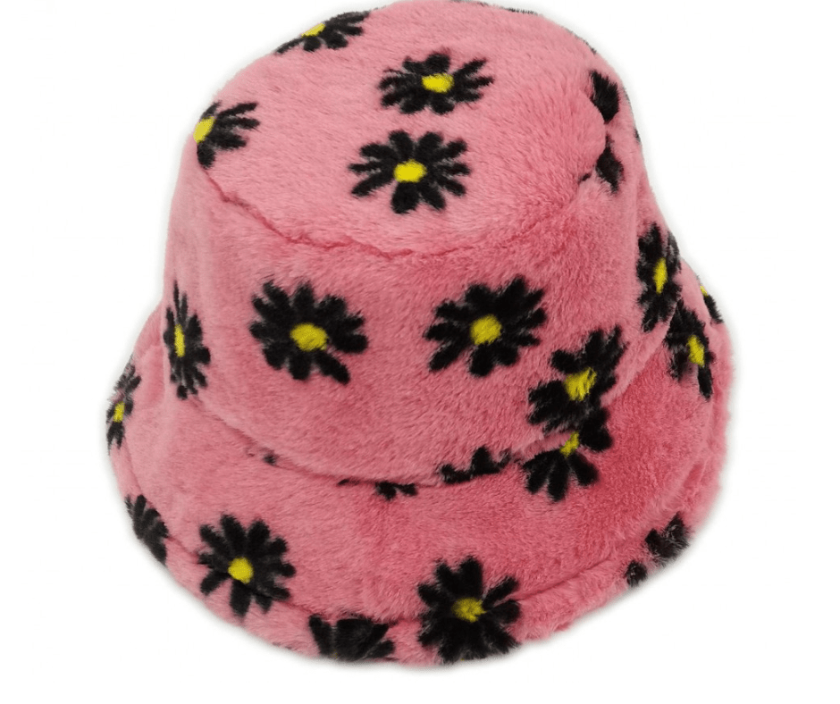 Faux Fur Floral Print Bucket Hat - Cowtown Bling N Things
