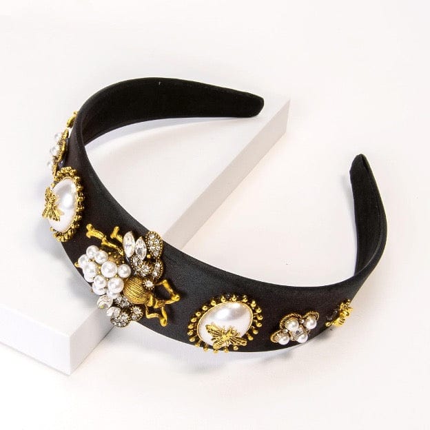 Large Bumble Bee Charms Headband with Pearl Accents. - Cowtown Bling N Things