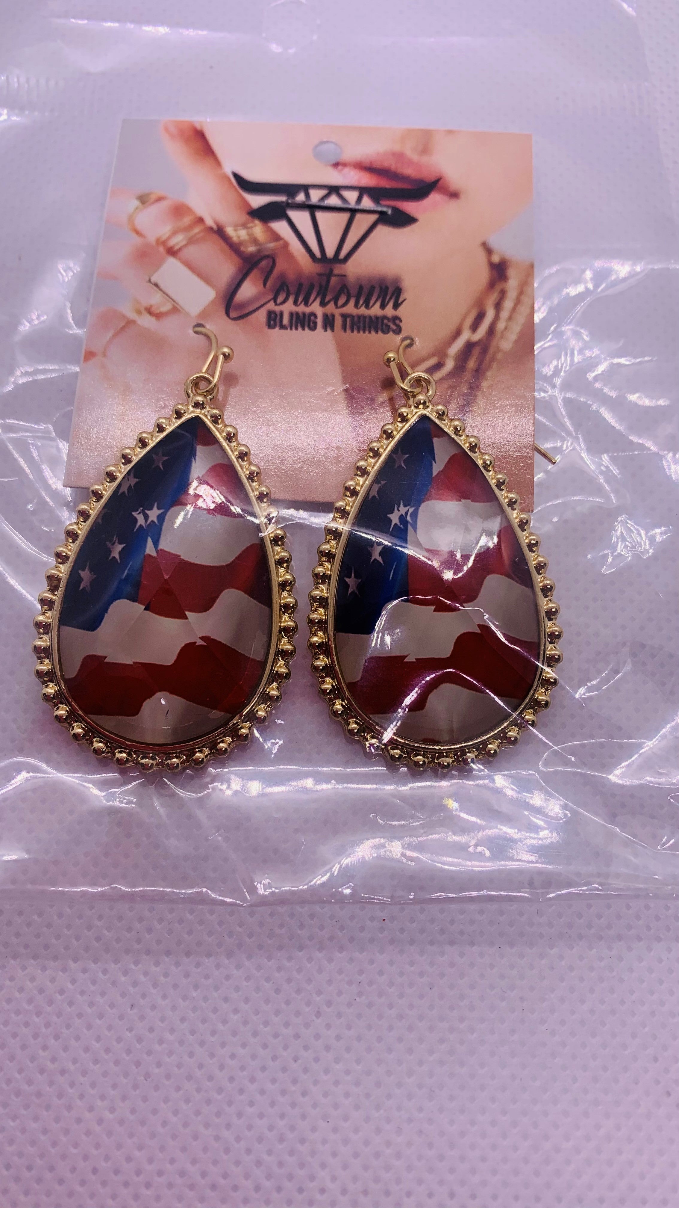 Patriotic American Flag  Earrings - Cowtown Bling N Things
