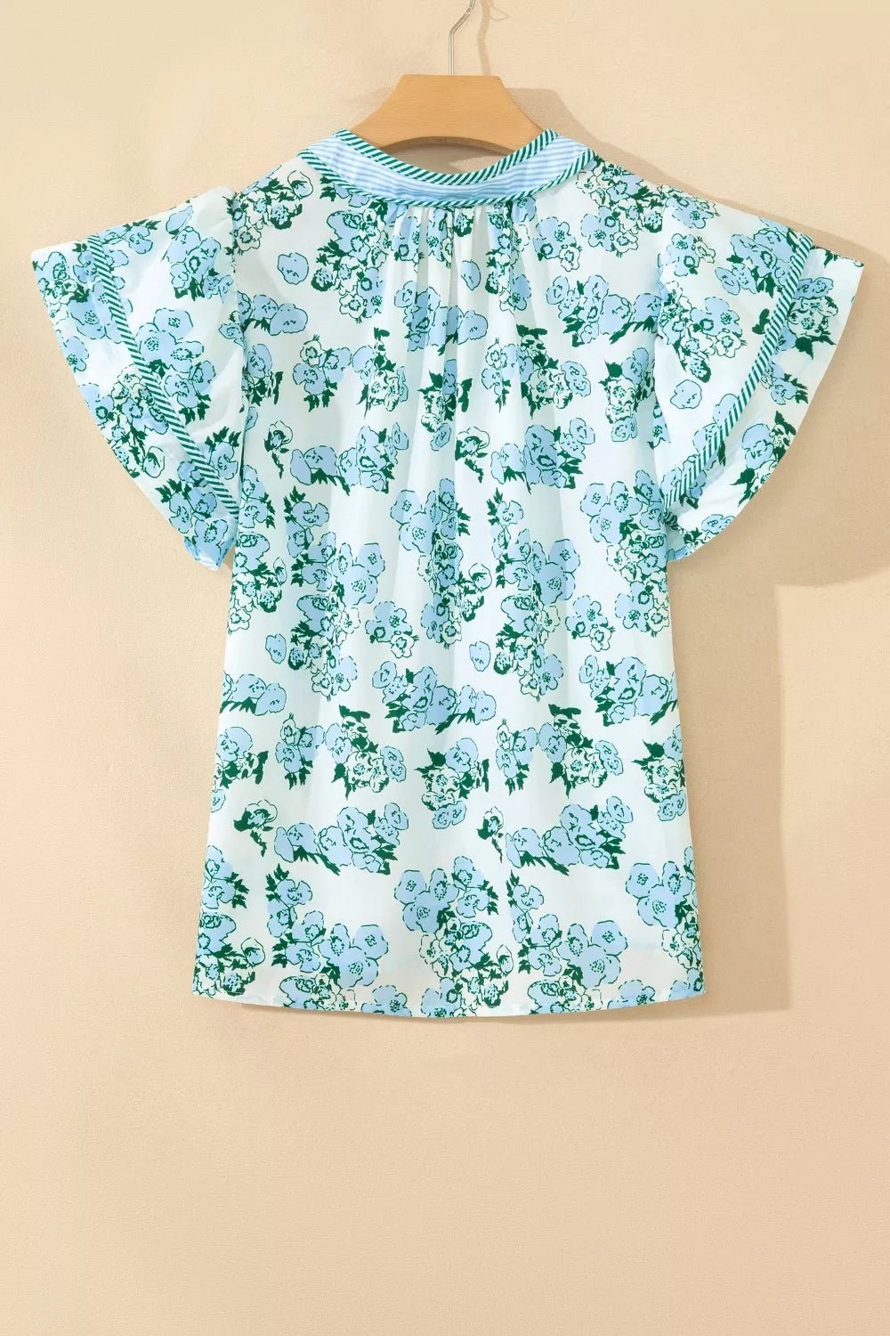 Floral Meets Stripes V Neck Flutter Sleeve Blouse - Cowtown Bling N Things