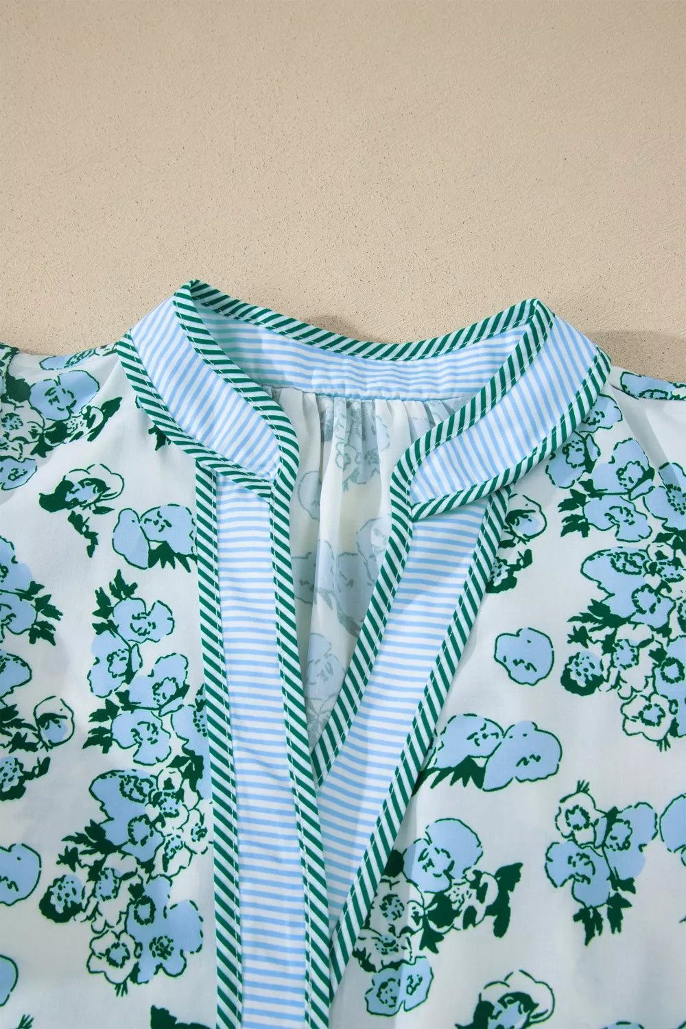 Floral Meets Stripes V Neck Flutter Sleeve Blouse - Cowtown Bling N Things