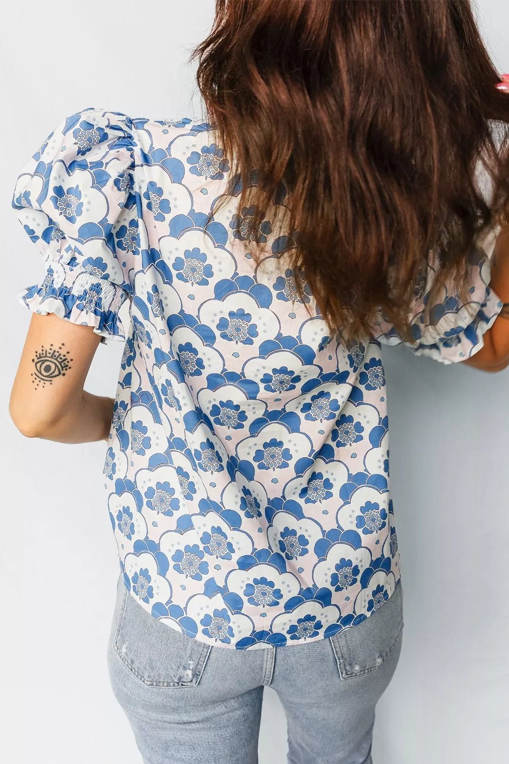 Floral Print Puff Sleeve Blouse - Cowtown Bling N Things