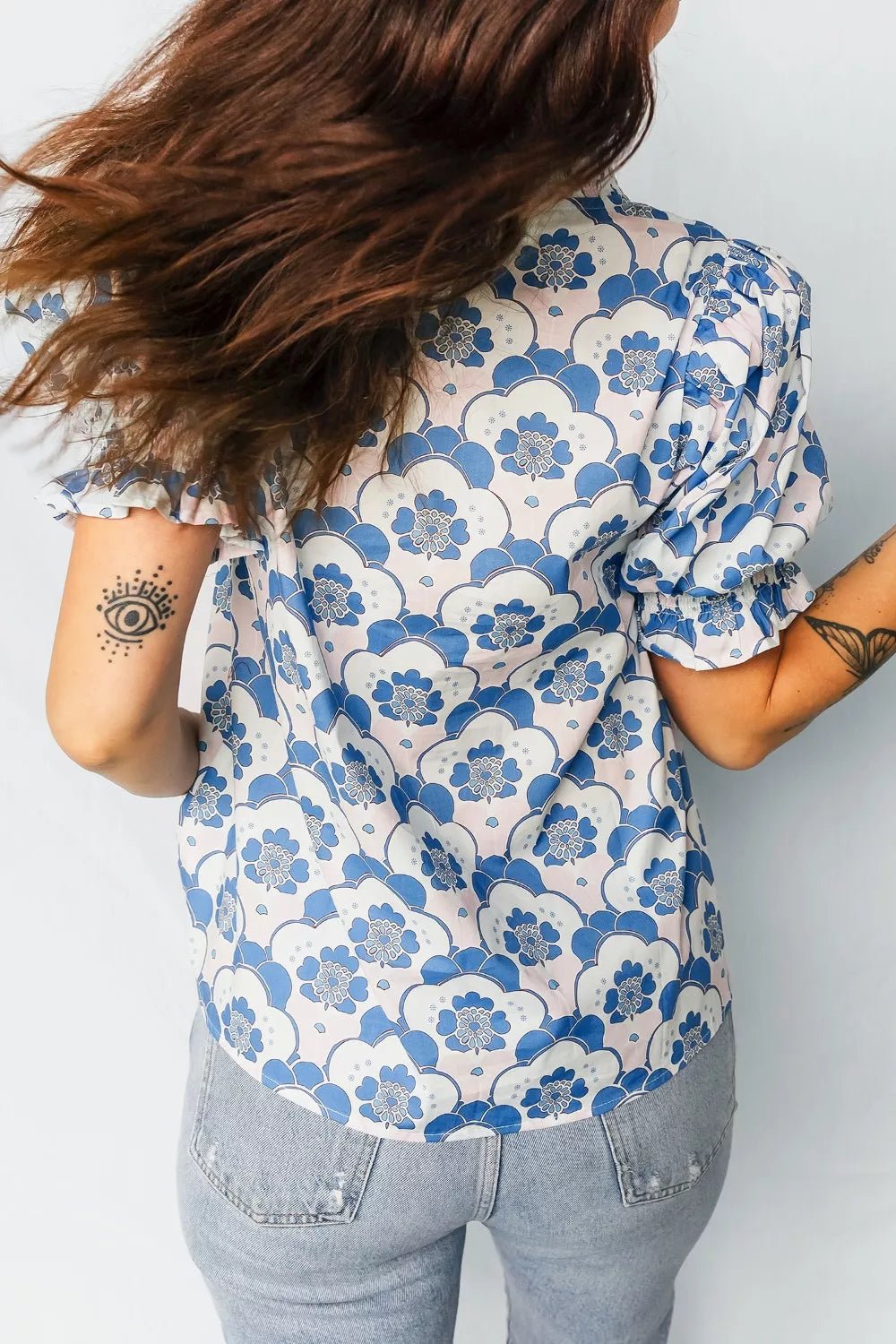 Floral Print Puff Sleeve Blouse - Cowtown Bling N Things
