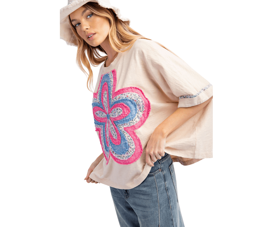 FLOWER PATCH WASHED COTTON SLUB TOP - Cowtown Bling N Things