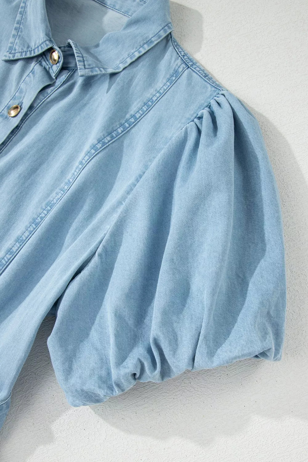 Full Buttons Collared Short Bubble Sleeve Long Denim Dress - Cowtown Bling N Things