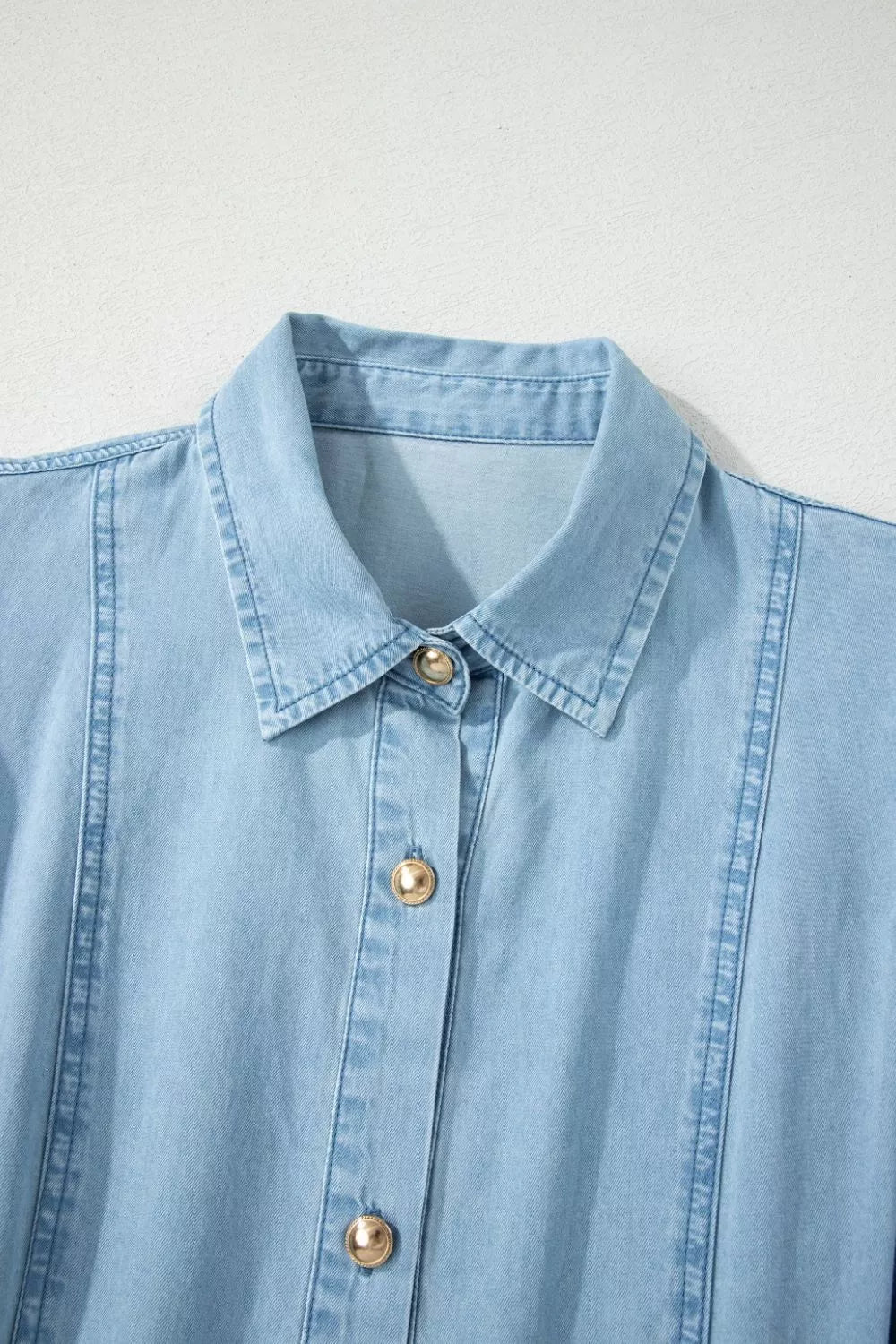 Full Buttons Collared Short Bubble Sleeve Long Denim Dress - Cowtown Bling N Things