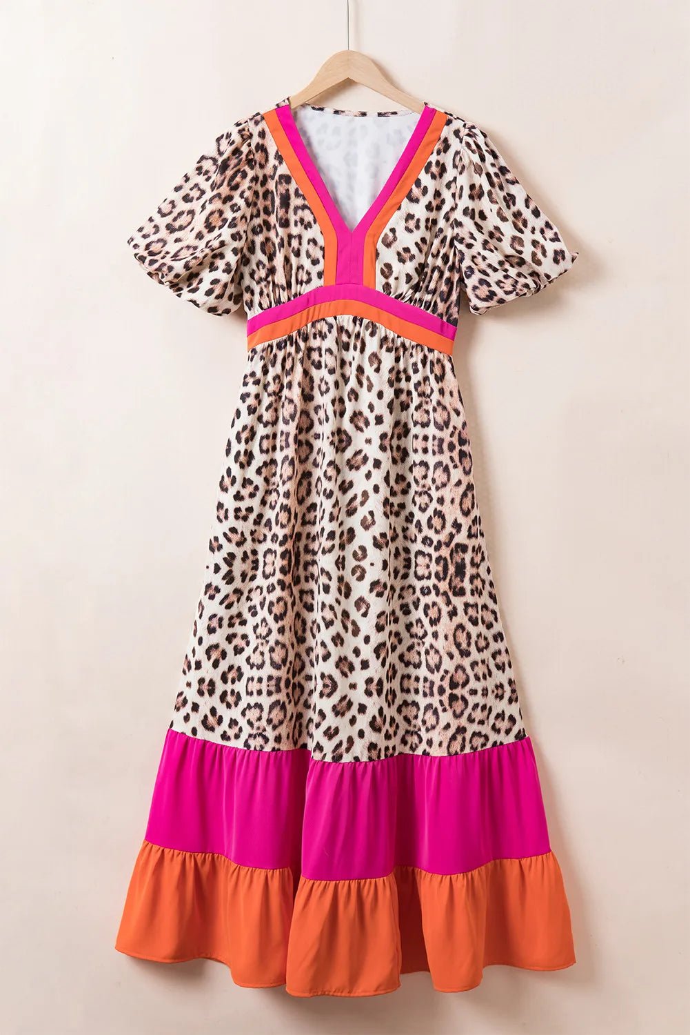 Full Size Leopard V - Neck Half Sleeve Maxi Dress - Cowtown Bling N Things