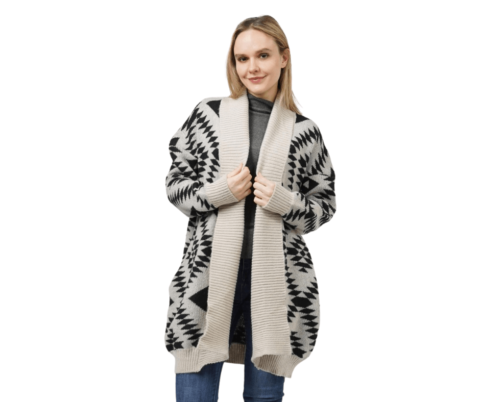 Geometric Aztec Pattern Sweater Cardigan - Cowtown Bling N Things