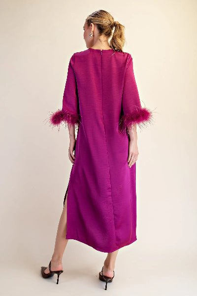 Glam | Feather Trim Evening Midi Dress - Cowtown Bling N Things