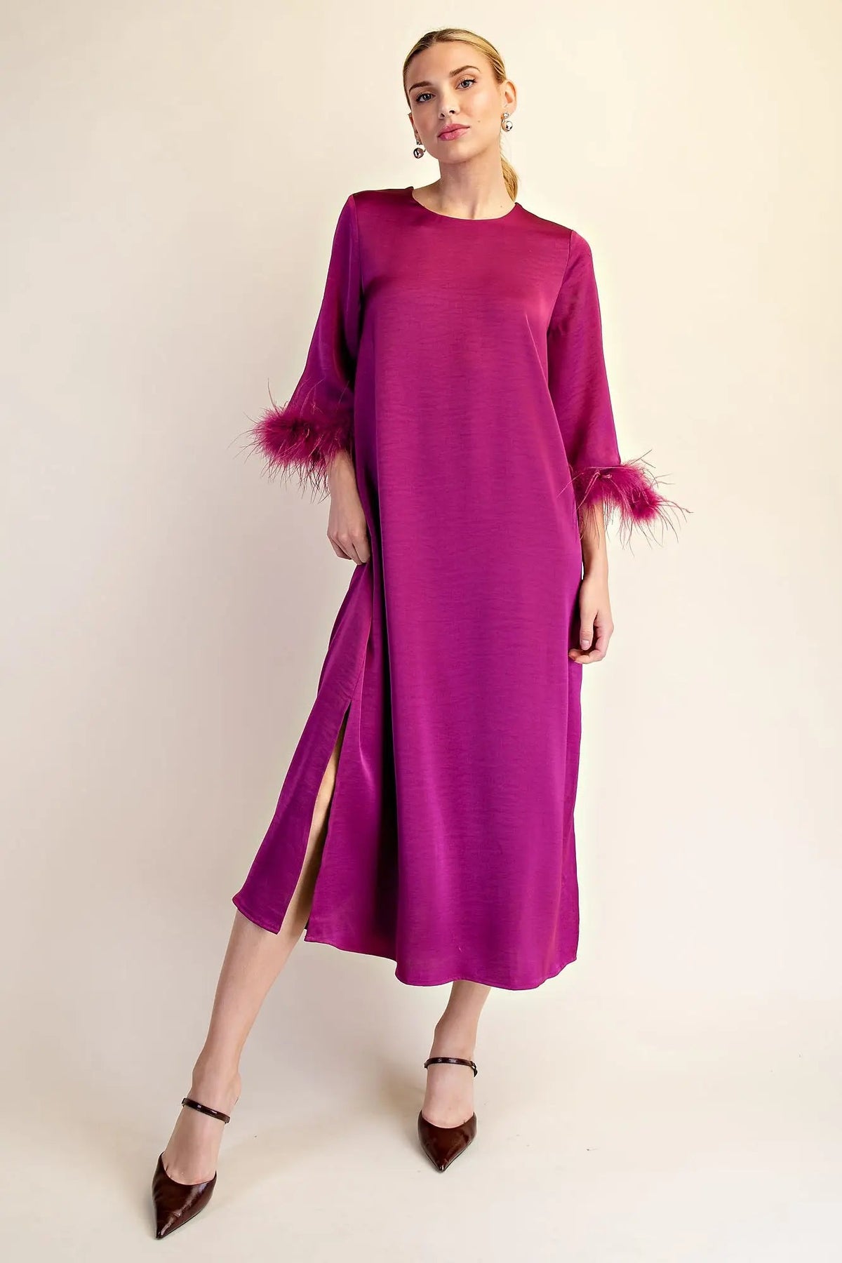 Glam | Feather Trim Evening Midi Dress - Cowtown Bling N Things