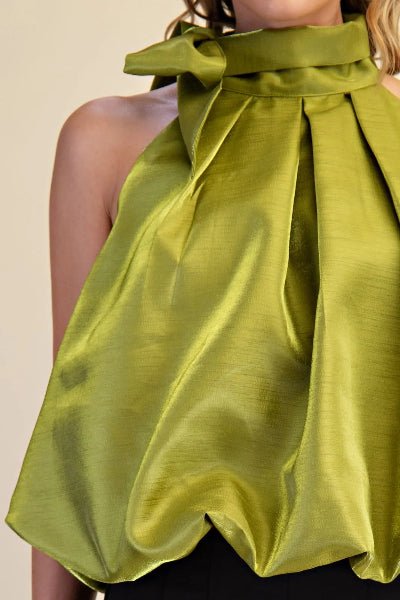 Glam | High Neck Tie Wrap Balloon Sleeveless Top - Cowtown Bling N Things