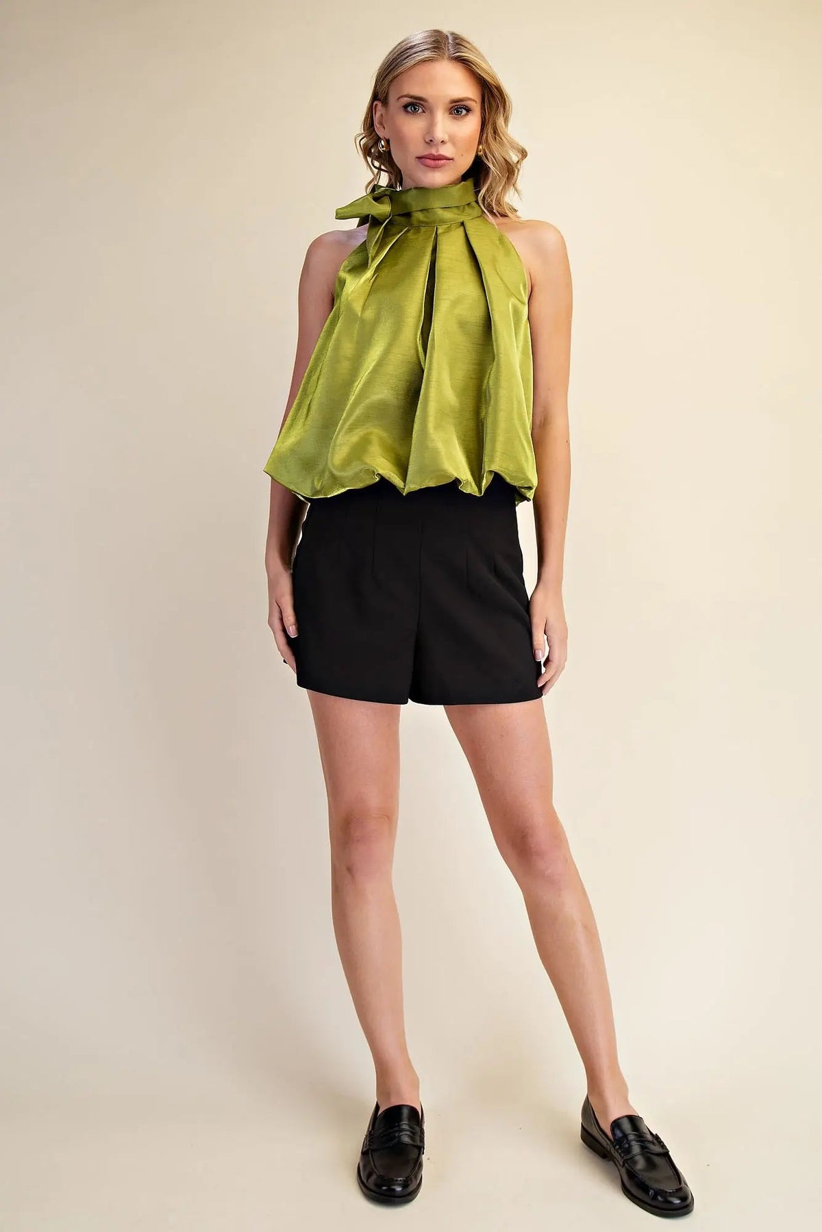 Glam | High Neck Tie Wrap Balloon Sleeveless Top - Cowtown Bling N Things