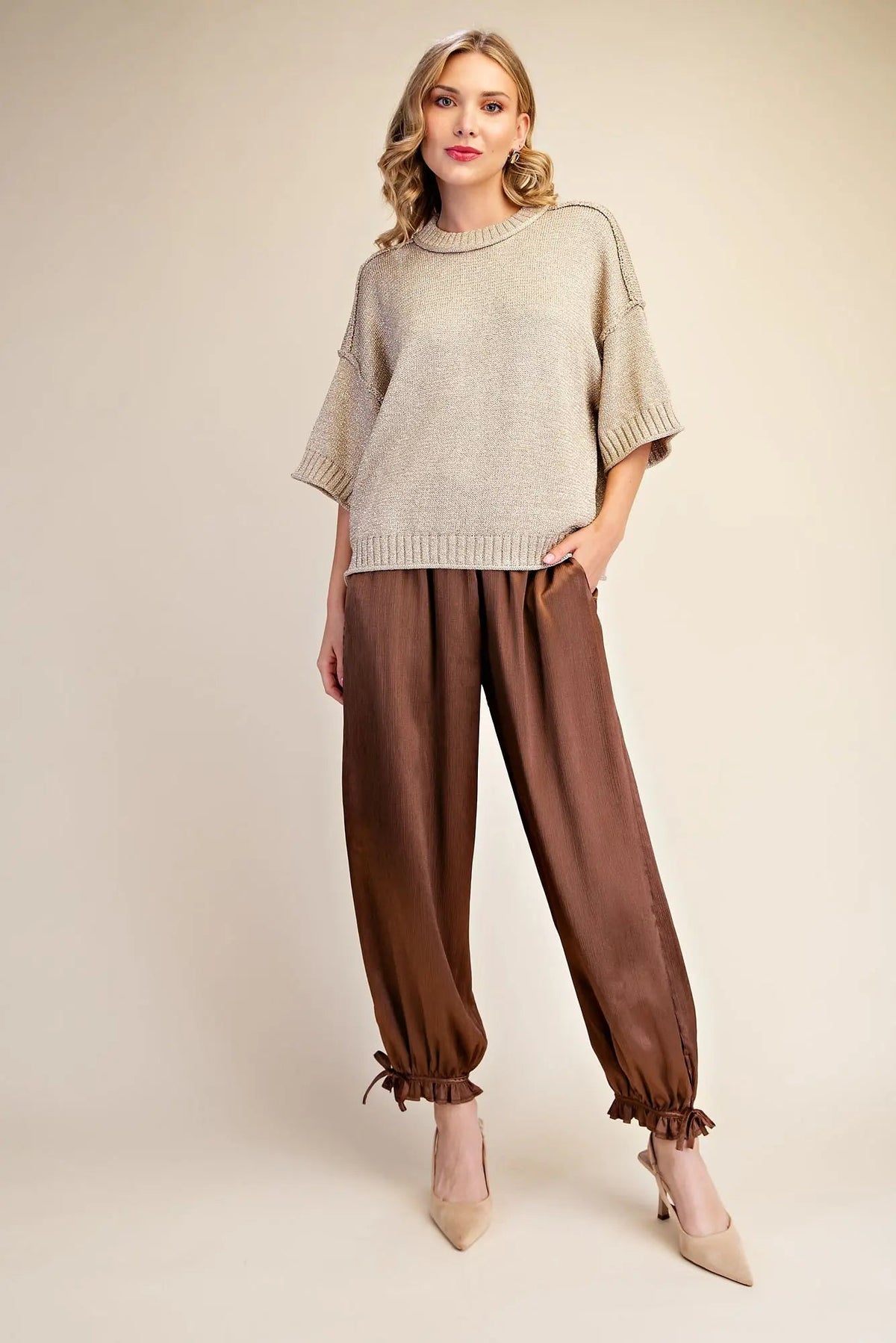 Glam | Lurex Metallic Crew Neck Sweater - Cowtown Bling N Things
