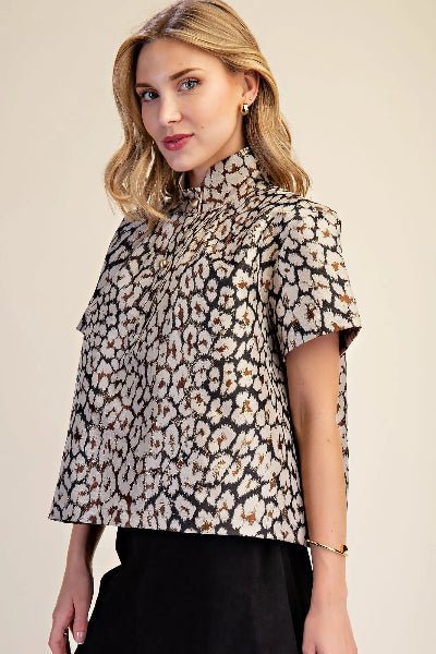 Glam | Metallic Animal Jacquard Stand Collar Shirt - Cowtown Bling N Things