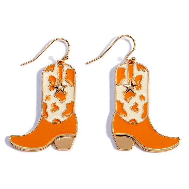 Gold Tone Enameled Cowboy Boot Drop Earrings - Cowtown Bling N Things