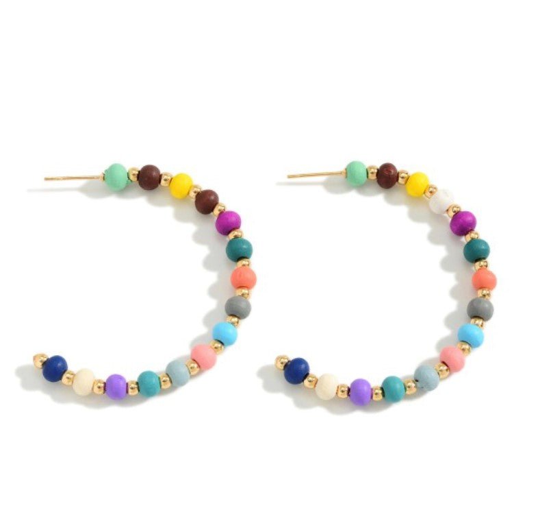 Gold Tone Wood Bead Hoop Earrings - Cowtown Bling N Things