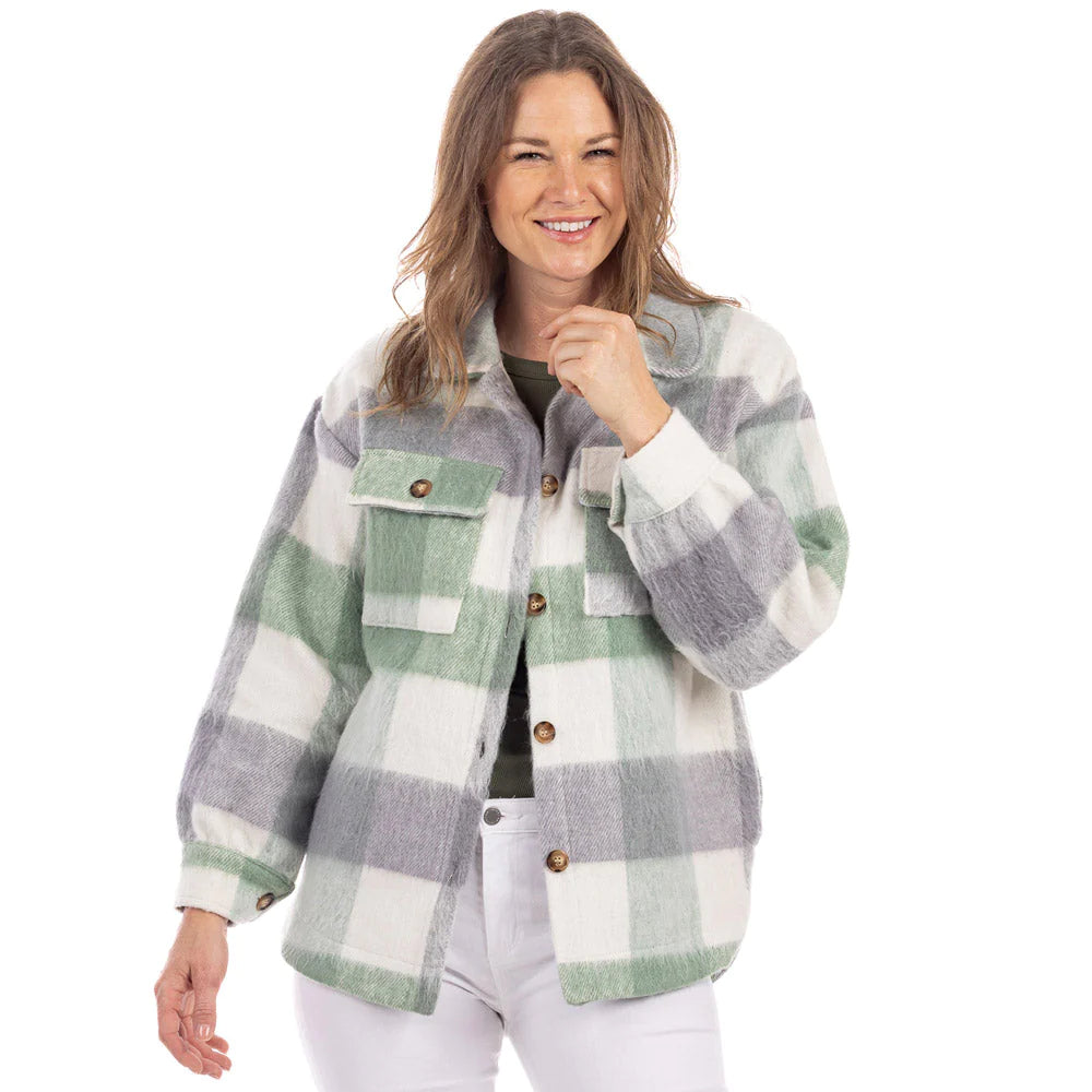 warm Gingham Plaid Shacket with pockets and buttons