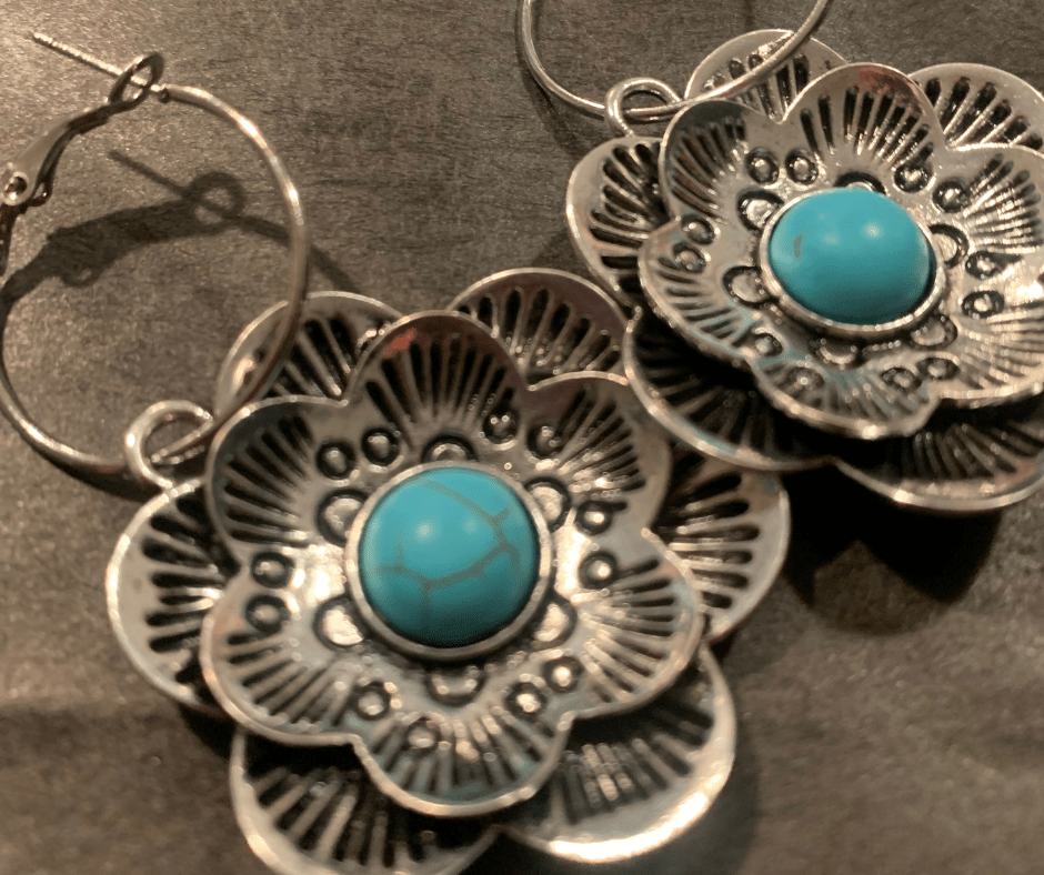 Handmade Etched Flower Earrings - Cowtown Bling N Things