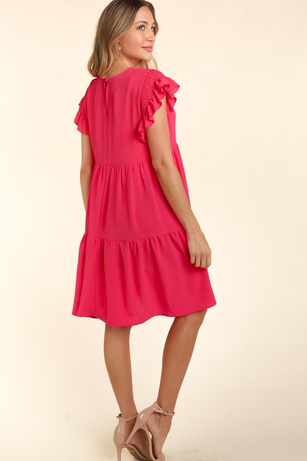 Haptics Full Size Smocking Ruffle Short Sleeve Dress with Pockets - Cowtown Bling N Things