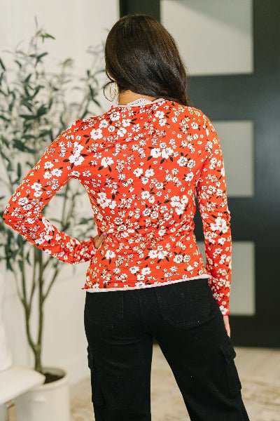 Haptics Somethings in the Air Lettuce Hem Longsleeve Top in Vermillion - Cowtown Bling N Things