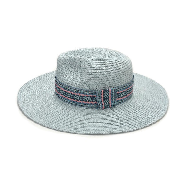Straw Panama Hat Featuring Aztec Trim - Cowtown Bling N Things