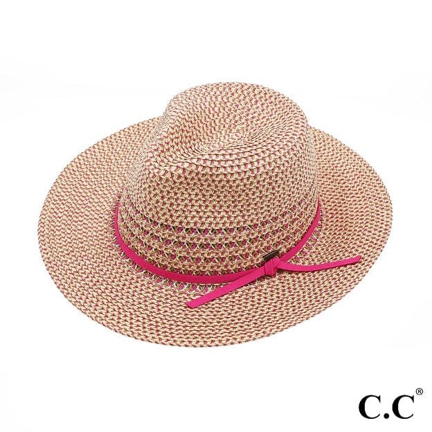 Multi-Color Heather Panama Straw Hat With Faux Suede Trim Band - Cowtown Bling N Things