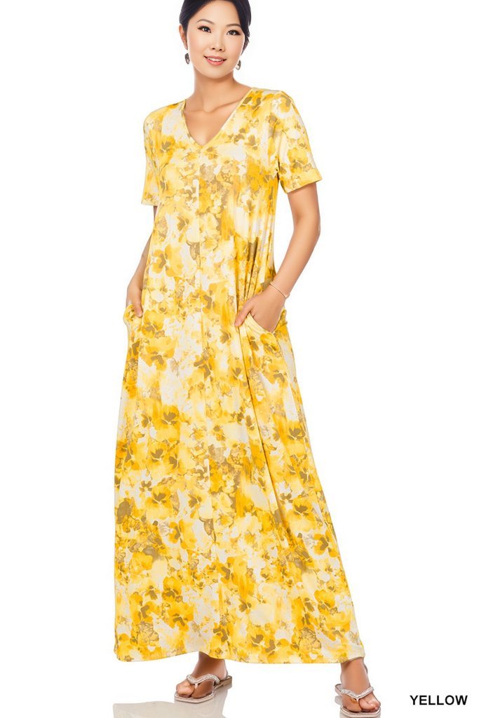 ITY Print V - Neck Short Sleeve Maxi Dress - Cowtown Bling N Things