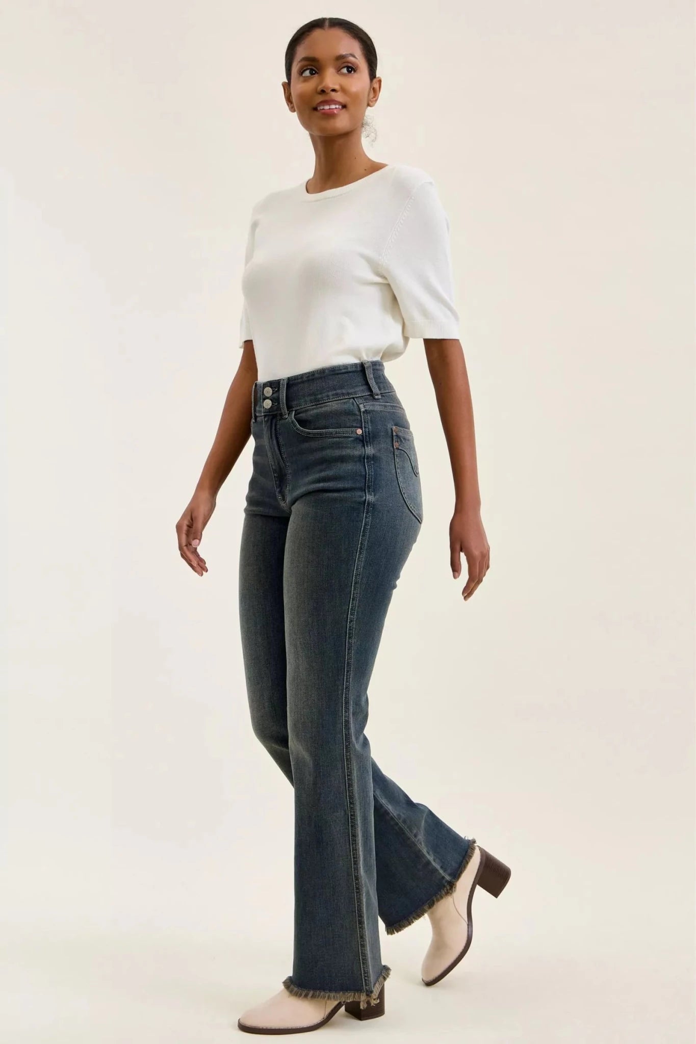 Judy Blue High Waist Double Button Frayed Hem Jeans - Cowtown Bling N Things