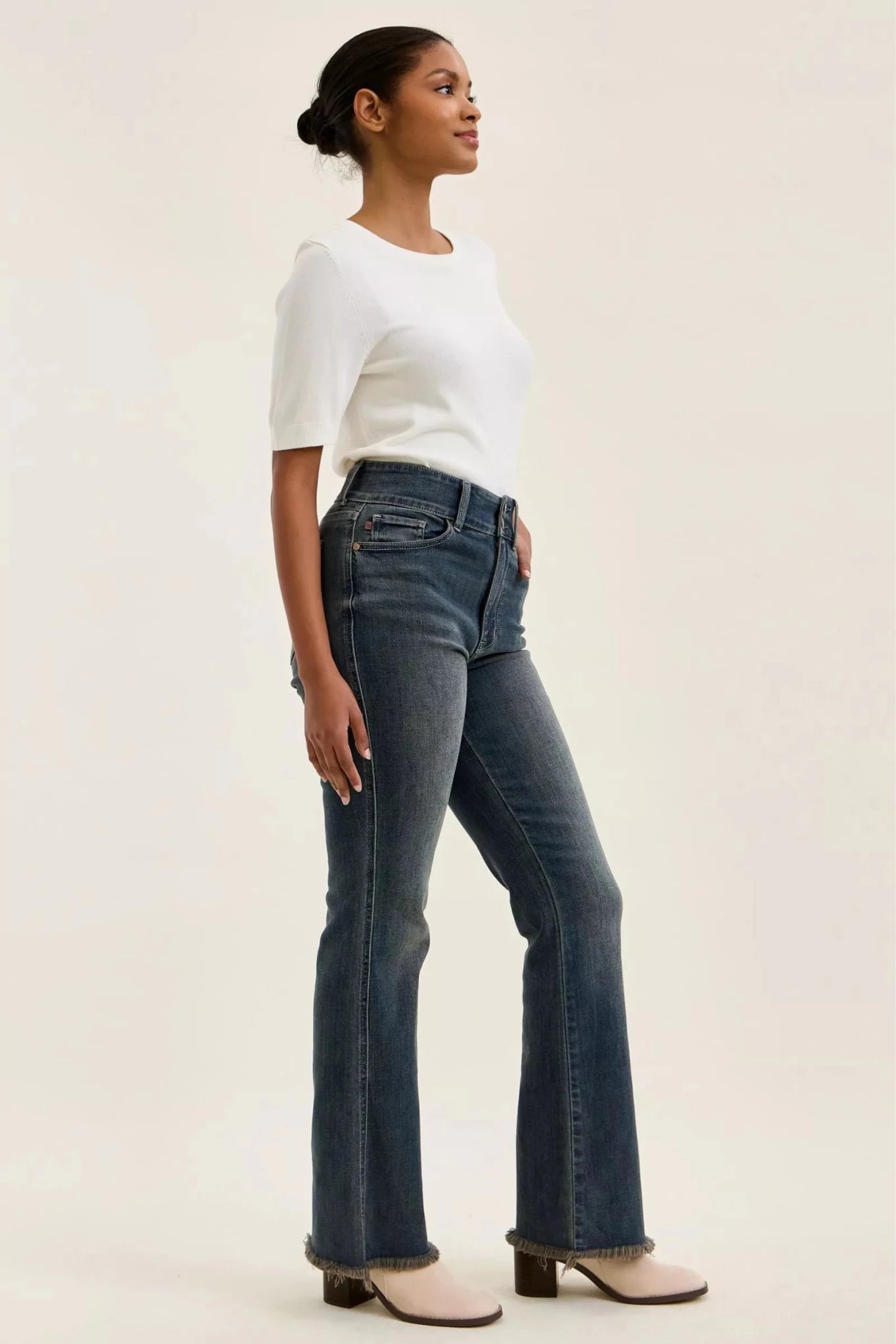 Judy Blue High Waist Double Button Frayed Hem Jeans - Cowtown Bling N Things