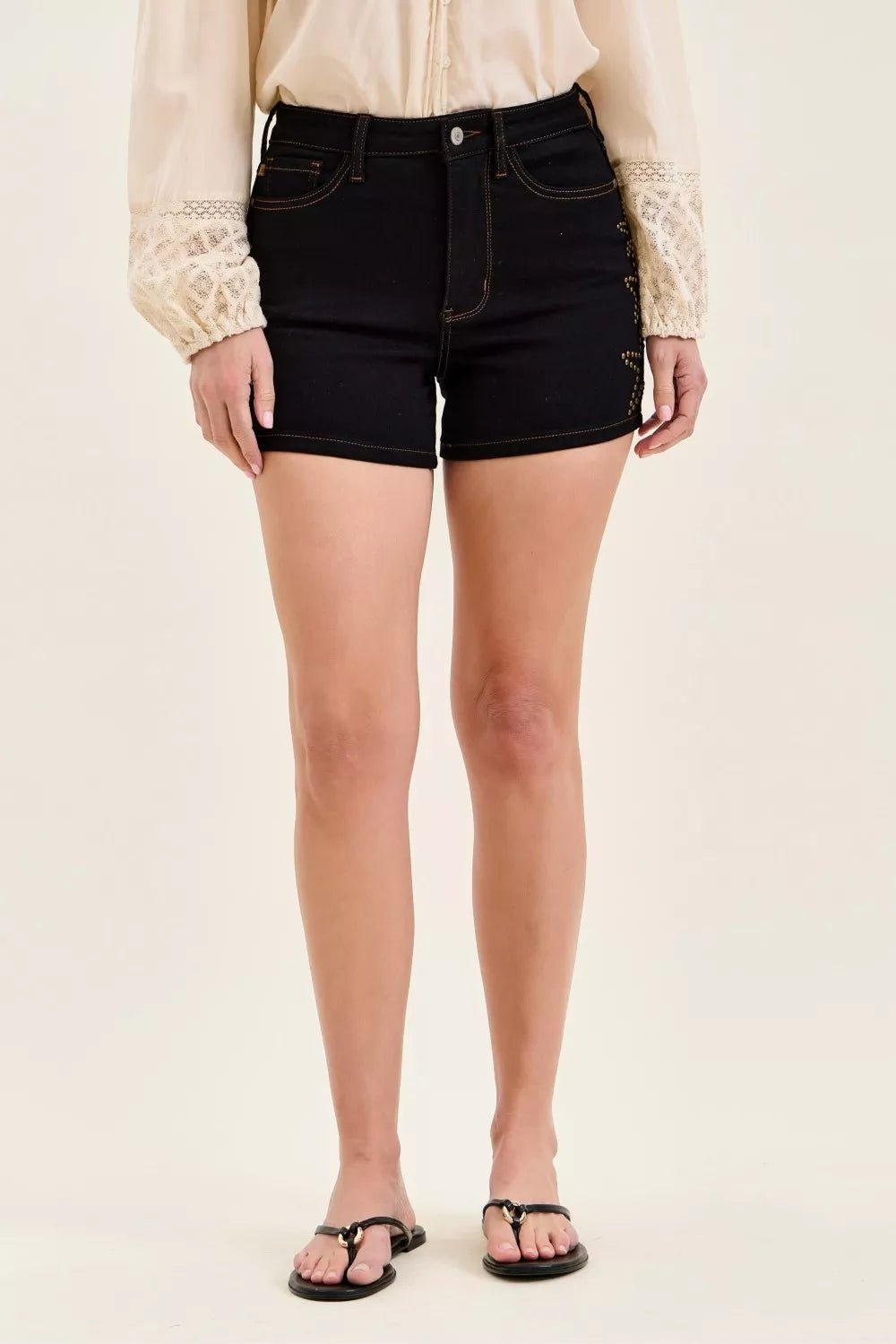 Judy Blue High Waist Slim Denim Short with Star Studded - Cowtown Bling N Things