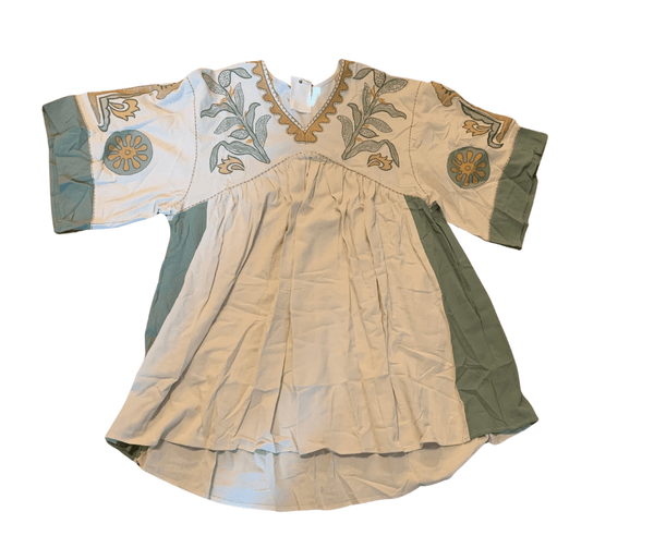 Khaki Linen Embroidered Dress Small