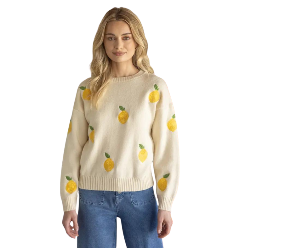 Lemon Embroidered Sweater Top